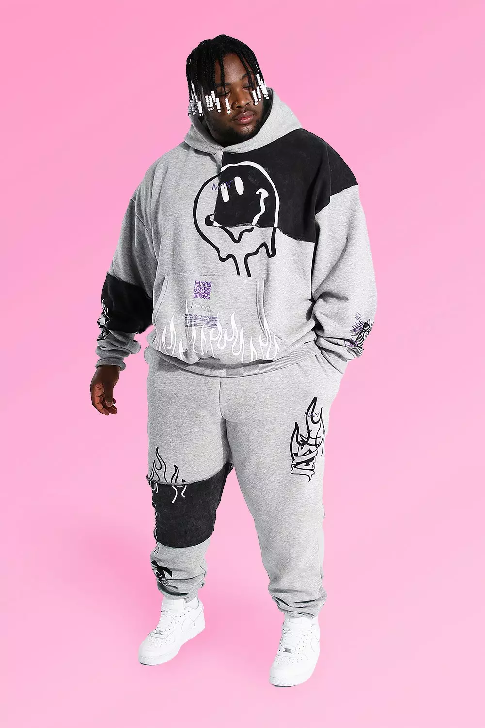 Plus Size Graffiti Patchwork Tracksuit boohooMAN